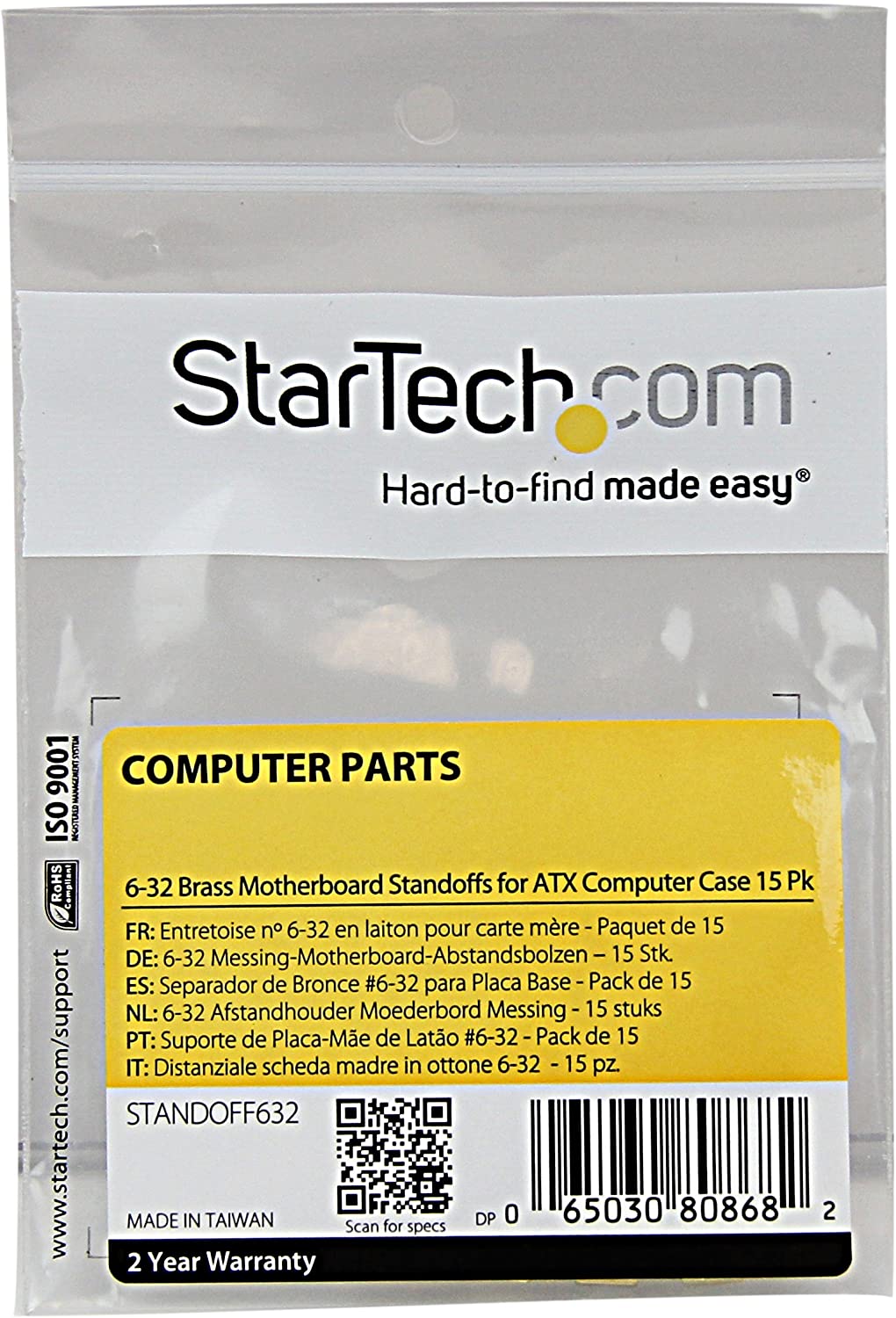 StarTech.com 6-32 Brass Motherboard Standoffs for ATX Computer Case - 15 Pack (STANDOFF632)