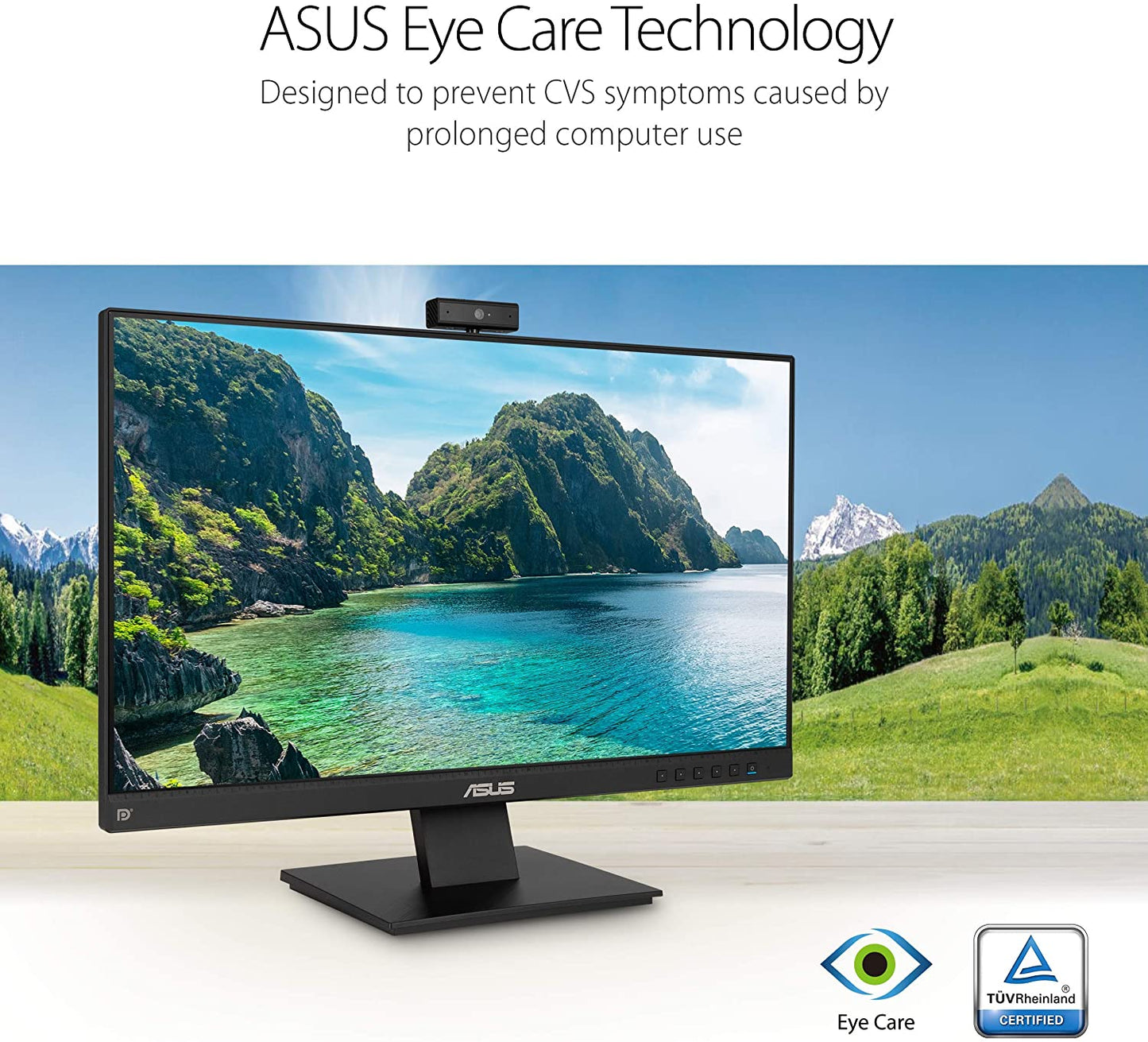 ASUS BE24EQK 23.8” Business Monitor with Webcam, 1080P Full HD IPS, Eye Care, DisplayPort HDMI, Frameless, Built-in Adjustable 2MP Webcam, Mic Array, Stereo Speaker, Video Conference 23.8" IPS w/Webcam & DisplayPort
