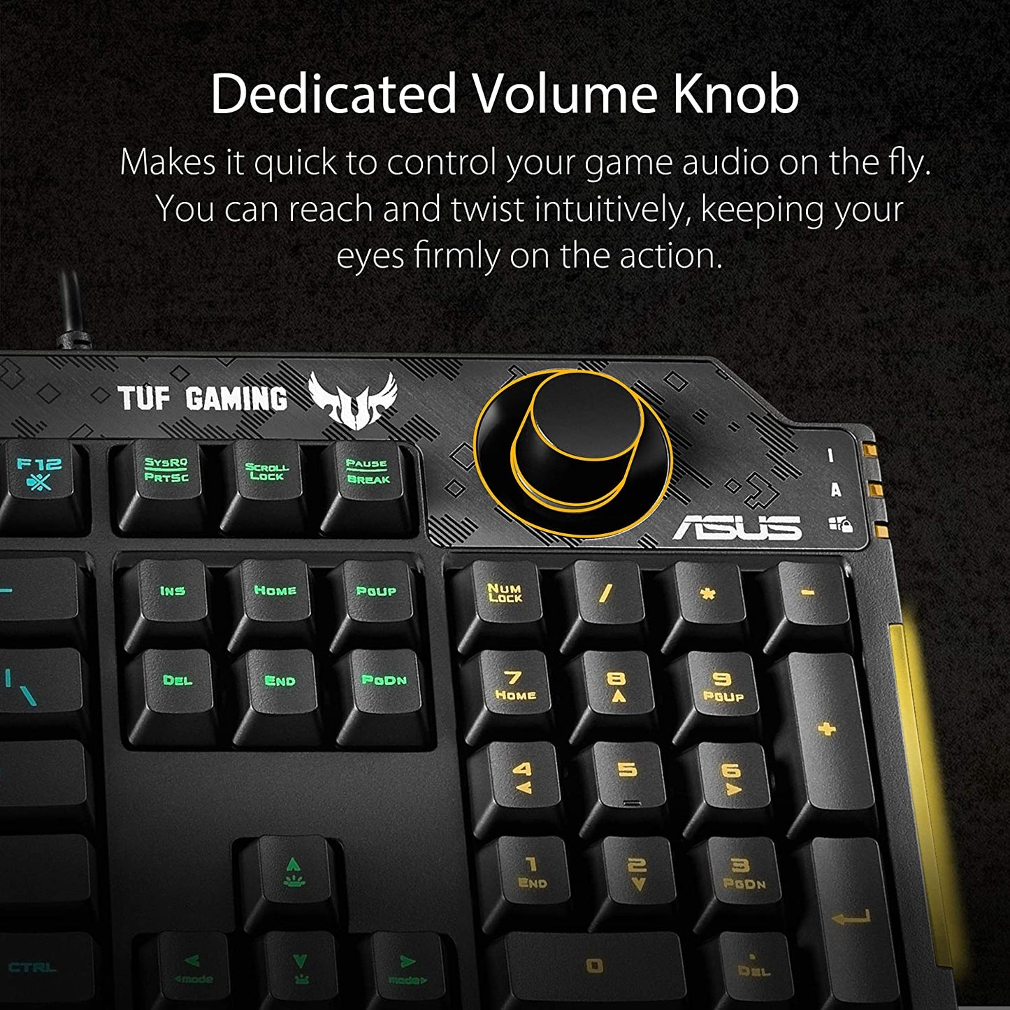ASUS Membrane Gaming Keyboard for PC - TUF K1 | Programmable, Onboard Memory | Dedicated Volume Knob, Aura Sync RGB & Side Lighting | Detachable Wrist Rest | Spill-Resistant | Highly Durable | Black TUF K1 Keyboard