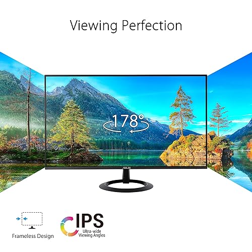 ASUS 27” (27-inch viewable) Eye Care Monitor (VZ27EHF) - Full HD (1920 x 1080), IPS, 100Hz, 1ms, Frameless, Adaptive-Sync, HDMI, Low Blue Light, Flicker Free, Ultra-Slim Profile, 3 Year Warranty