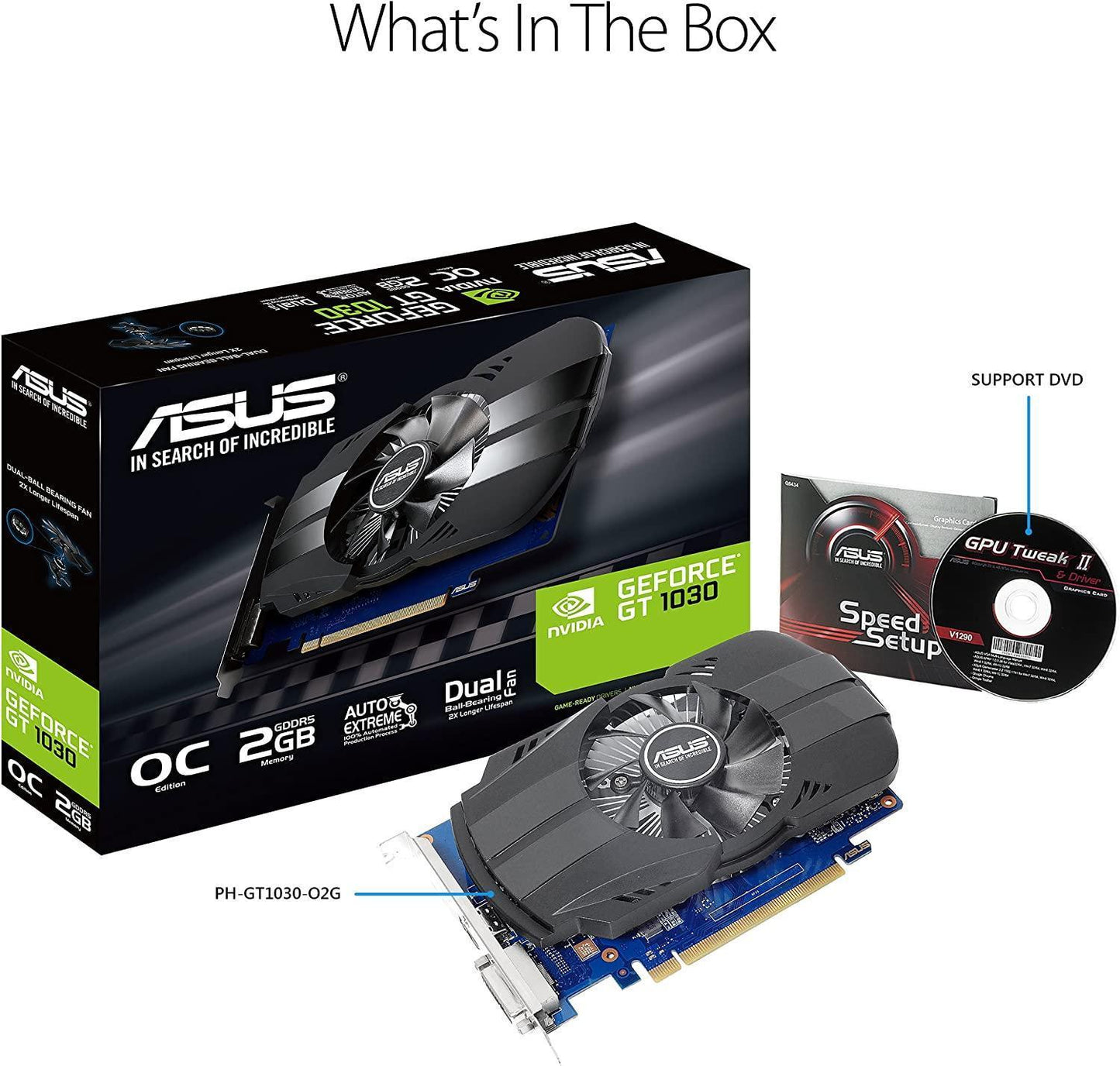 ASUS PH-GT1030-O2G GeForce GT 1030 2GB Phoenix Fan OC Edition HDMI DVI Graphics Card Graphic Card
