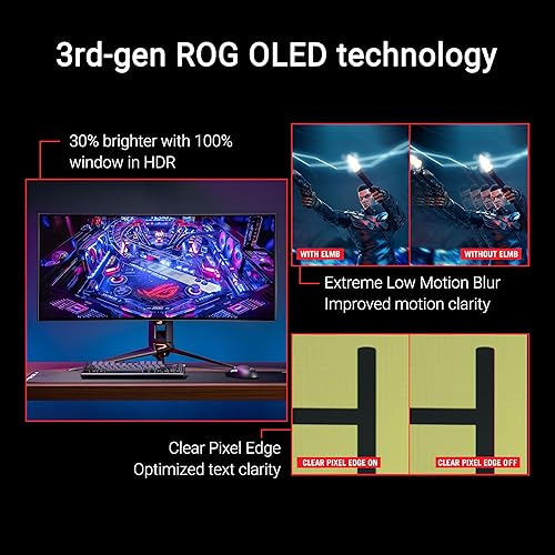 ASUS ROG Swift 34” OLED Ultrawide 800R Curved Gaming Monitor (PG34WCDM) – 21:9 (3440 x 1440), 240Hz, 0.03ms, G-SYNC Compatible, Custom Heatsink, Uniform Brightness, Smart KVM, USB-C 90W PD, 1300nits