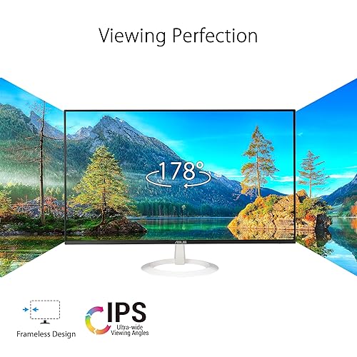 ASUS 27” (27-inch viewable) Eye Care Monitor (VZ27EHF-W) - Full HD (1920 x 1080), IPS, 100Hz, 1ms, Frameless, Adaptive-Sync, HDMI, Low Blue Light, Flicker Free, Ultra-Slim Profile, 3 yr Warranty