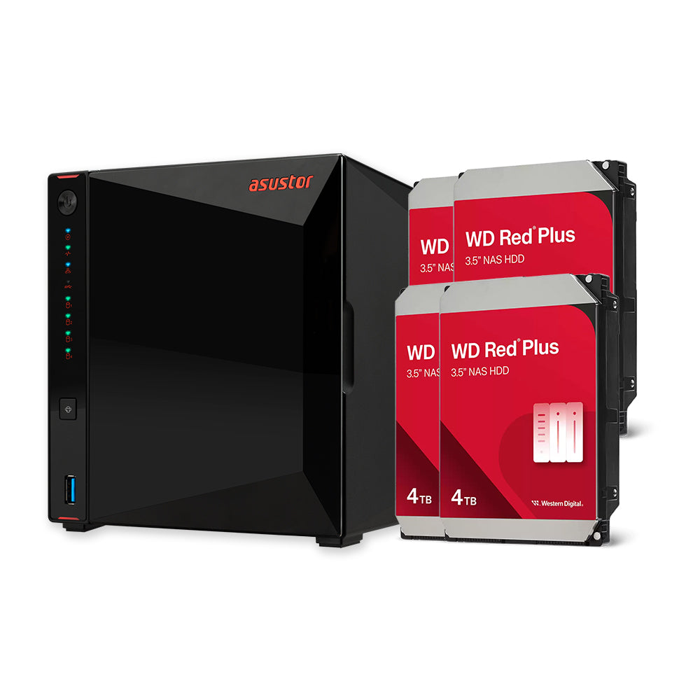 Asustor AS5404T 4-Bay Nas Enclosure + 4 WD Red Plus 4TB NAS Hard Disk Drive