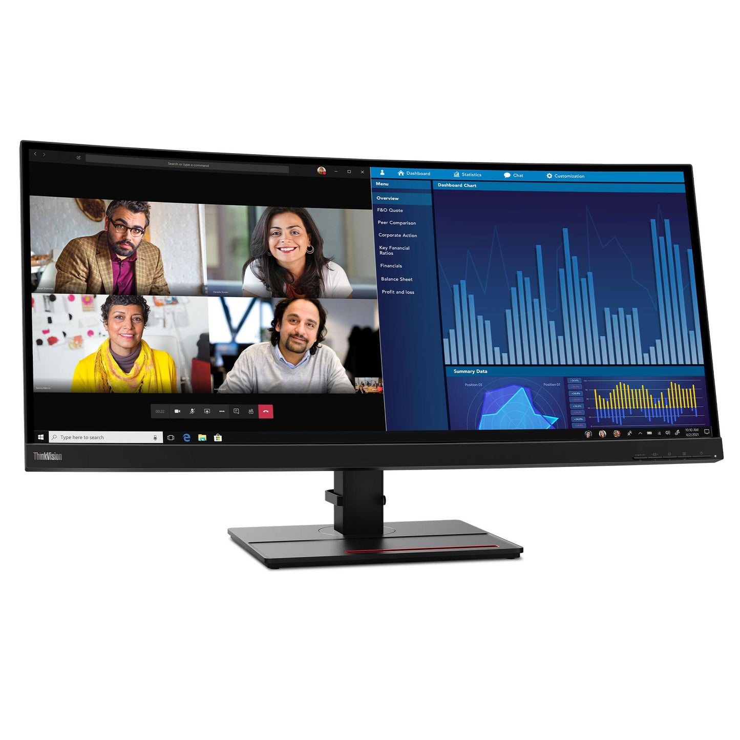 Lenovo ThinkVision P34w-20 34.14 WQHD Ultra-Wide Curved Monitor
