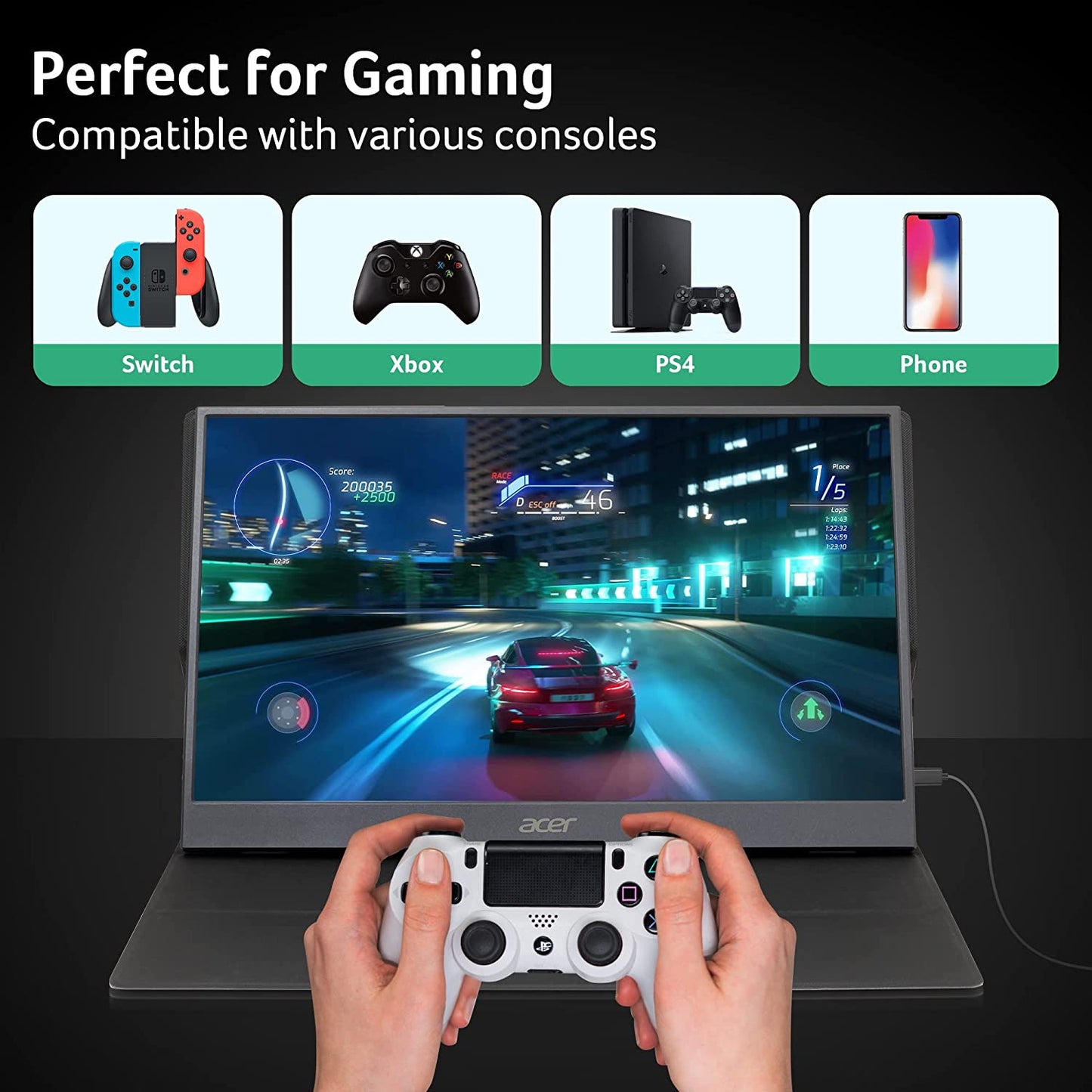 Acer PM161Q ABMIUUZX 15.6" FHD 16:9 Portable Monitor - Black - Dealtargets.com
