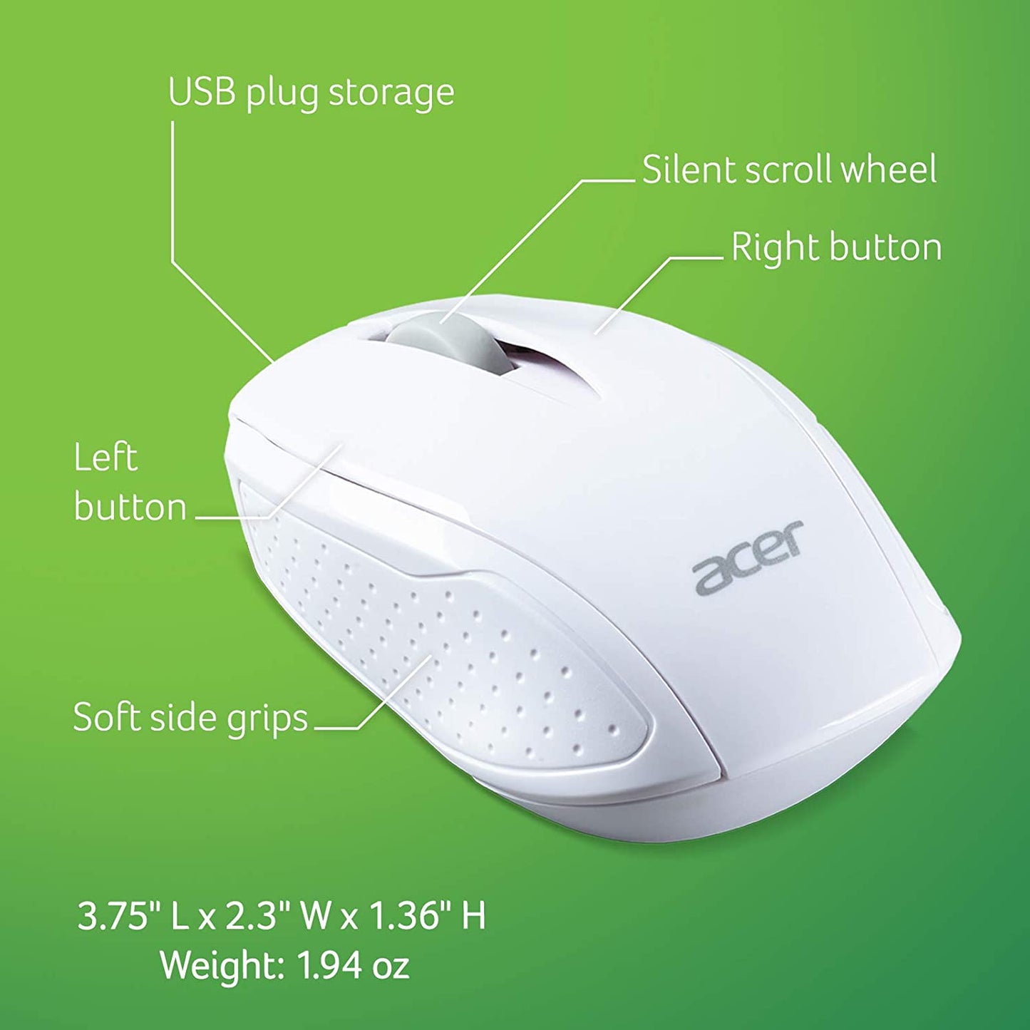 Acer RF Wireless Mouse (White), Works with Chromebook, with USB Plug and Play for Right/Left Handed Users (for Chromebooks, Windows PC & Mac) White Chromebook Mouse - Dealtargets.com