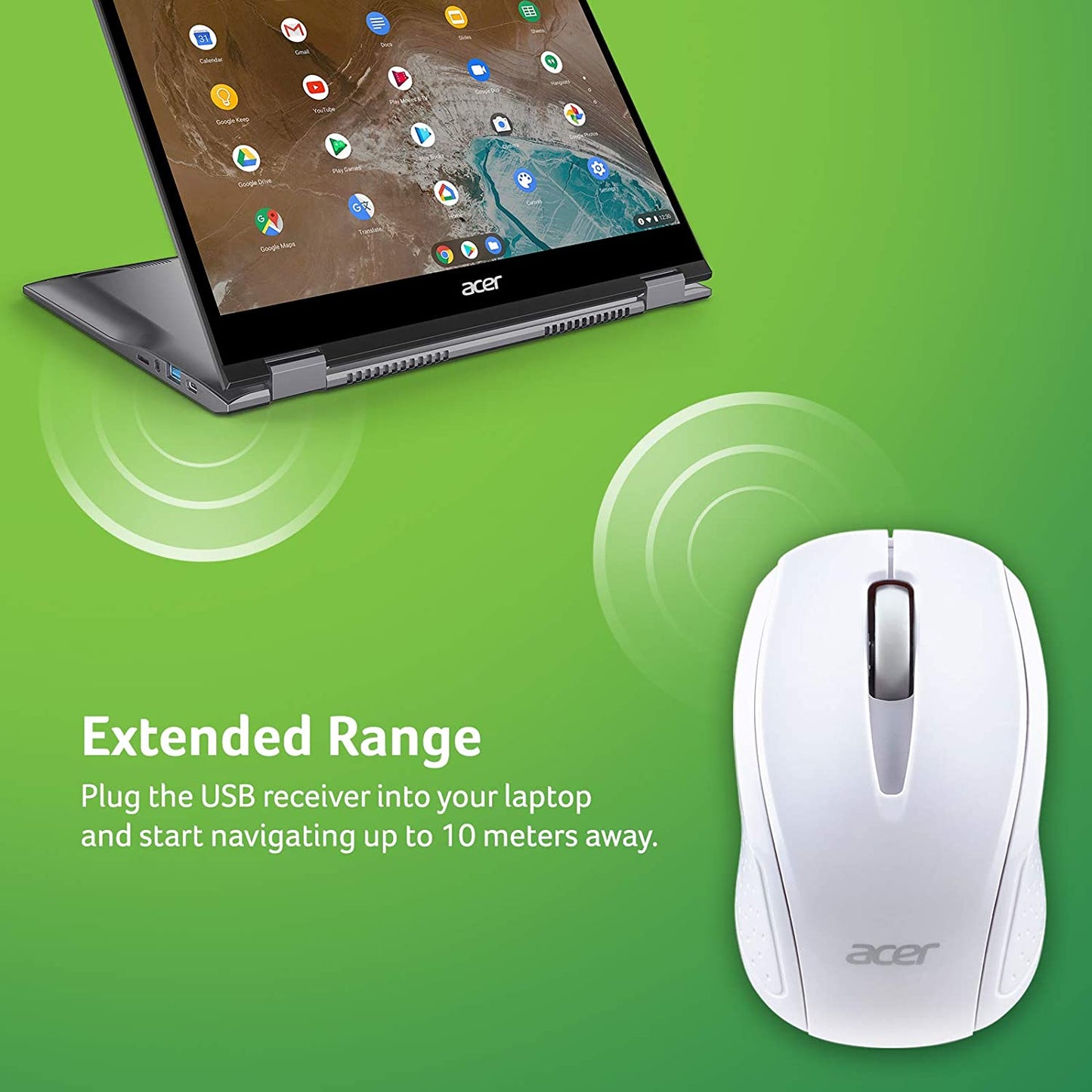 Acer RF Wireless Mouse (White), Works with Chromebook, with USB Plug and Play for Right/Left Handed Users (for Chromebooks, Windows PC & Mac) White Chromebook Mouse - Dealtargets.com