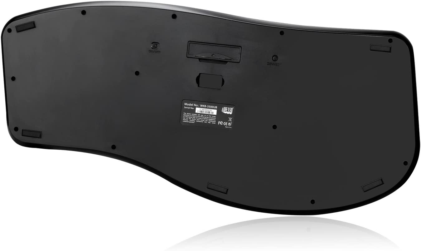 Adesso Adseeo Tru-for 3500 2.4GHz Wireless Ergonomic Trackball Keyboard for Win 8/7/Vista/XP (WKB-3500UB), Black - Dealtargets.com