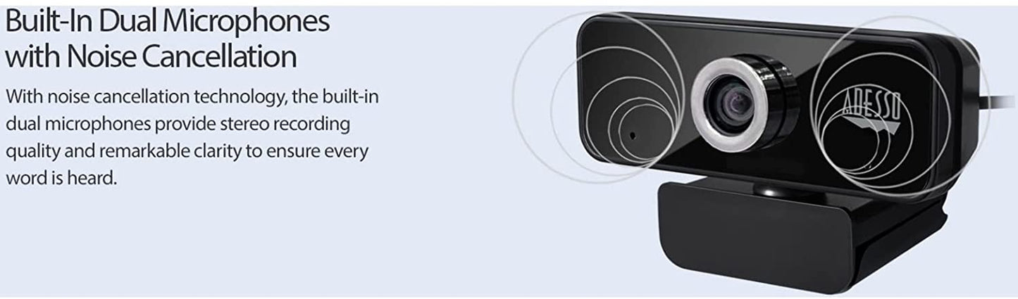 Adesso CyberTrack 6S 4K Ultra HD USB Webcam with Manual Focus and Built-in Stereo Microphone - Dealtargets.com