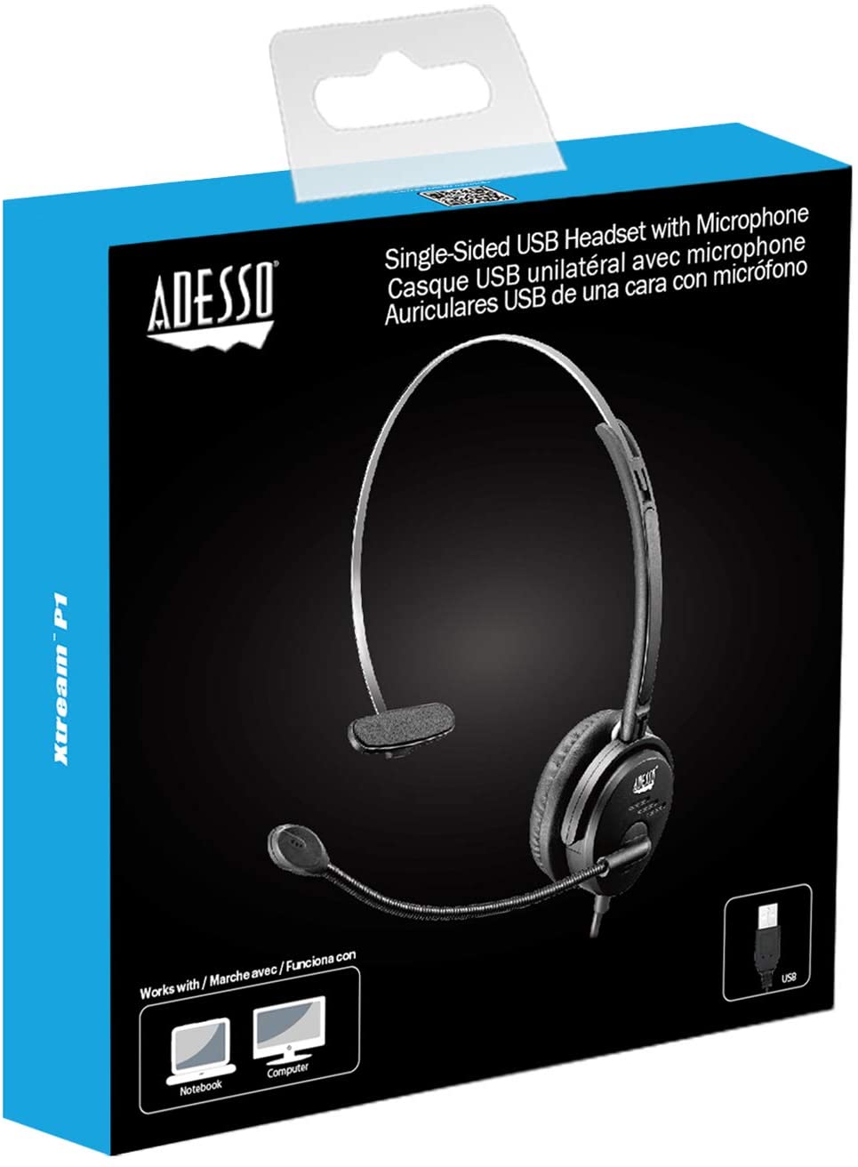 Adesso Xtream P1 Single-Sided USB Wired Headset with Adjustable Noise Canceling Microphone - Dealtargets.com