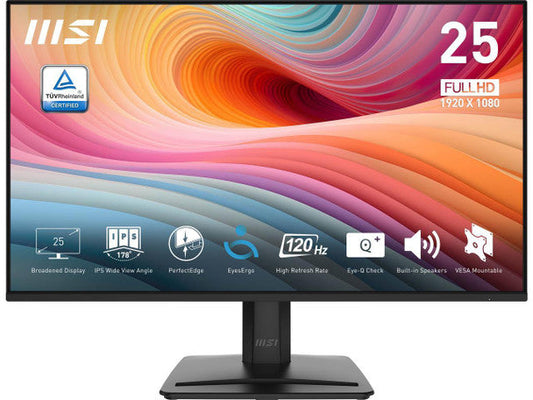 MSI Pro MP251 E2 25" Class Full HD LCD Monitor - 16:9 - Black - 24.5" Viewable - In-plane Switching (IPS) Technology - 1920 x 1080 - 16.7 Million Colors - Adaptive Sync - 300 Nit - 1 ms - Speakers - HDMI - VGA - DisplayPort
