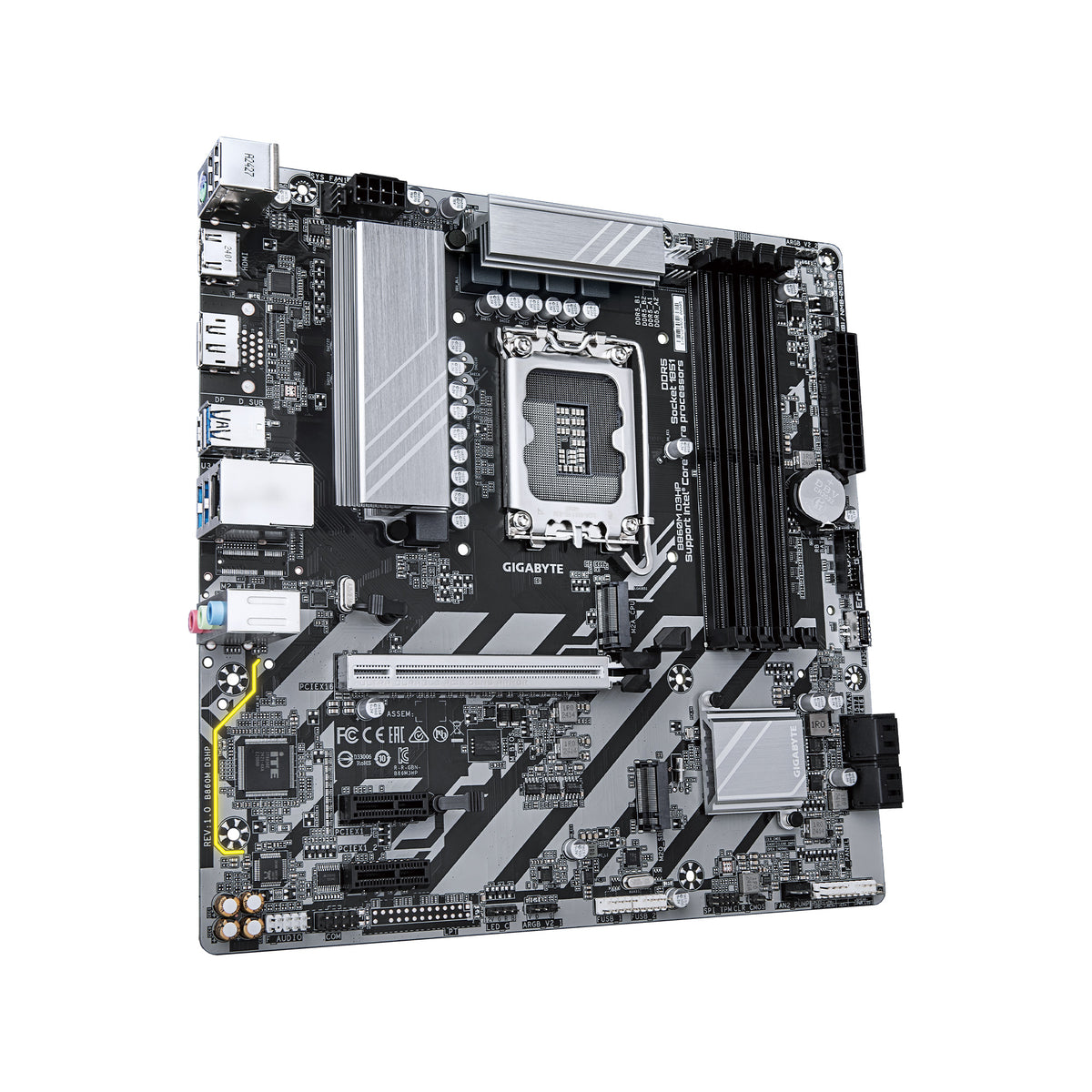 GIGABYTE B860M D3HP Intel Core Ultra (Series 2) LGA 1851 Motherboard, mATX, DDR5, 2x M.2, PCIe 5.0, USB-C, 1GbE LAN, EZ-Latch