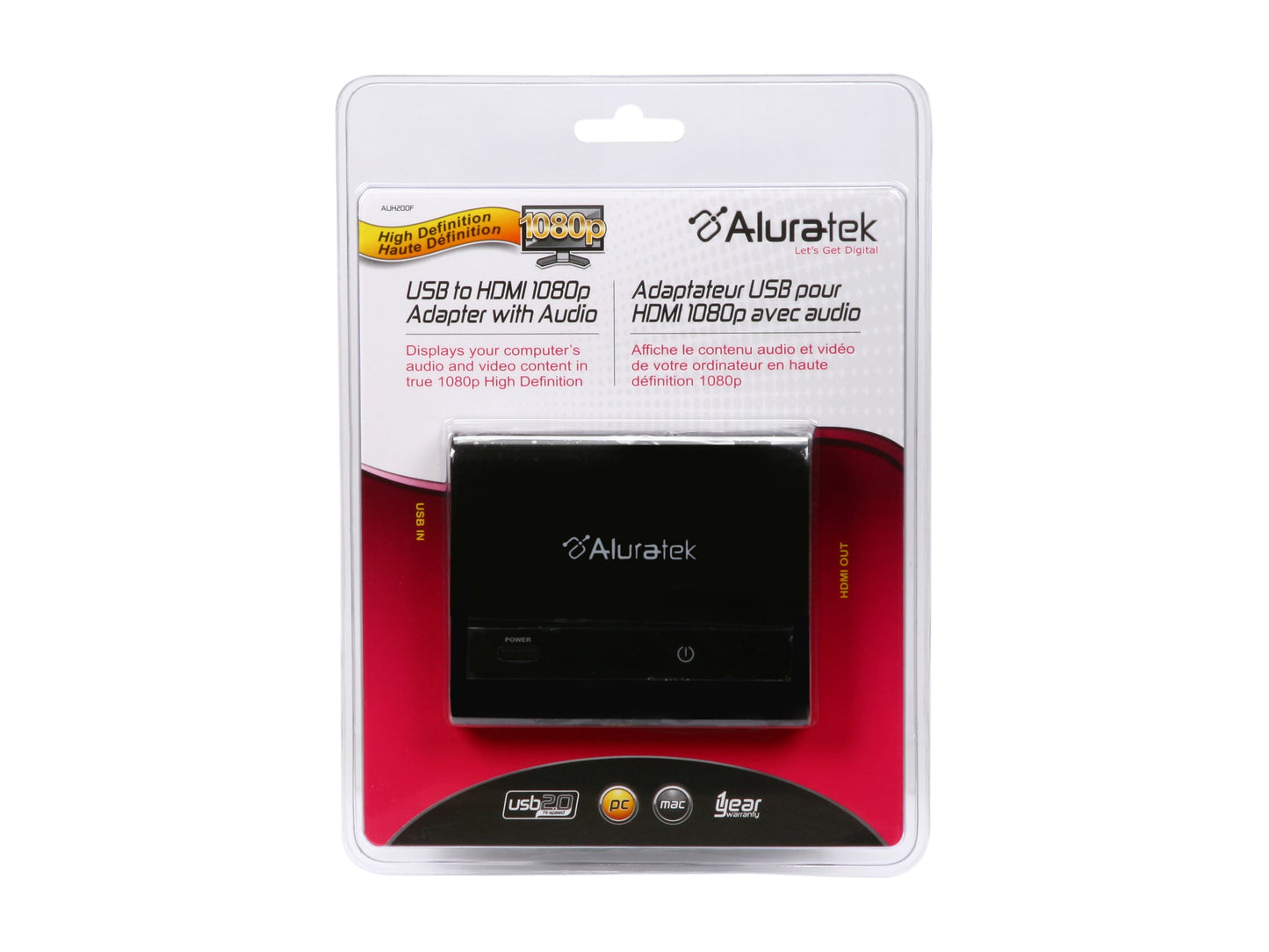 Aluratek AUH200F USB to HDMI 1080p External Video Card Adapter with Audio