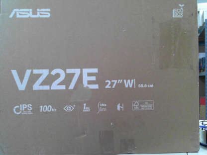 OPEN BOX - ASUS 27” (27-inch viewable) Eye Care Monitor (VZ27EHF-W) - Full HD (1920 x 1080), IPS, 100Hz, 1ms, Frameless, Adaptive-Sync, HDMI, Low Blue Light, Flicker Free, Ultra-Slim Profile, 3 yr Warranty