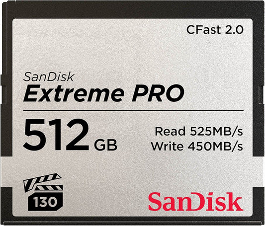 Sandisk Extreme Pro 512 Gb Cfast Card - 525 Mb/s Read - 450 Mb/s Write - 2933x Memory Speed