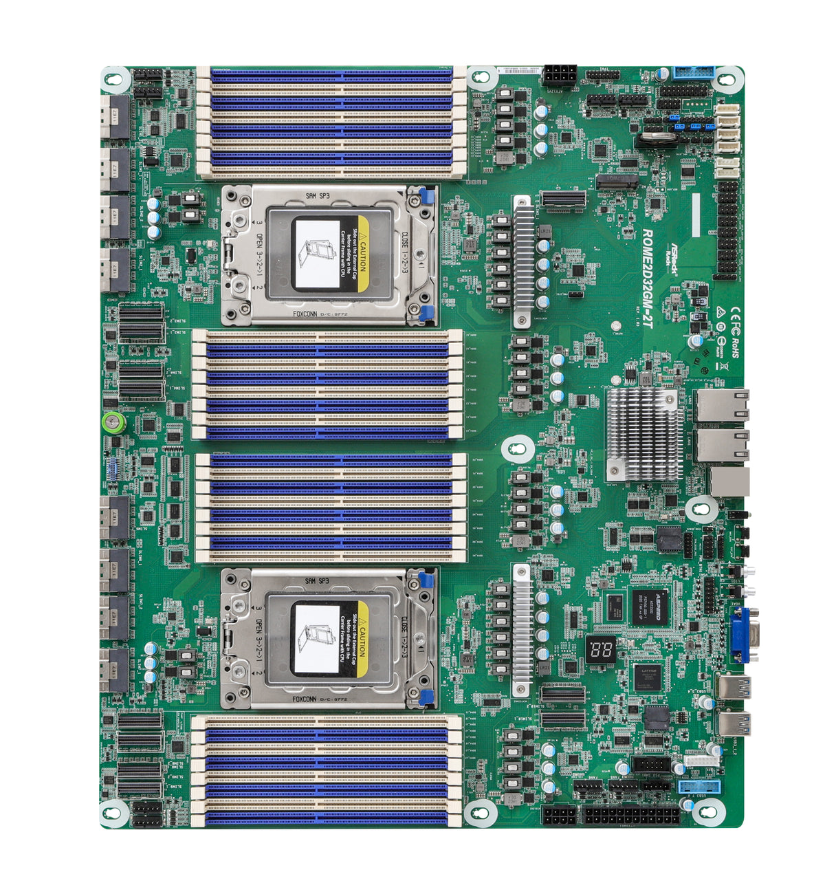 ASRock Rack Server Motherboard ROME2D32GM-2T Proprietary Dual Socket SP3 (LGA 4094), supports AMD EPYC 7003 (with AMD 3D V-Cache Technology*)/7002 series processors
