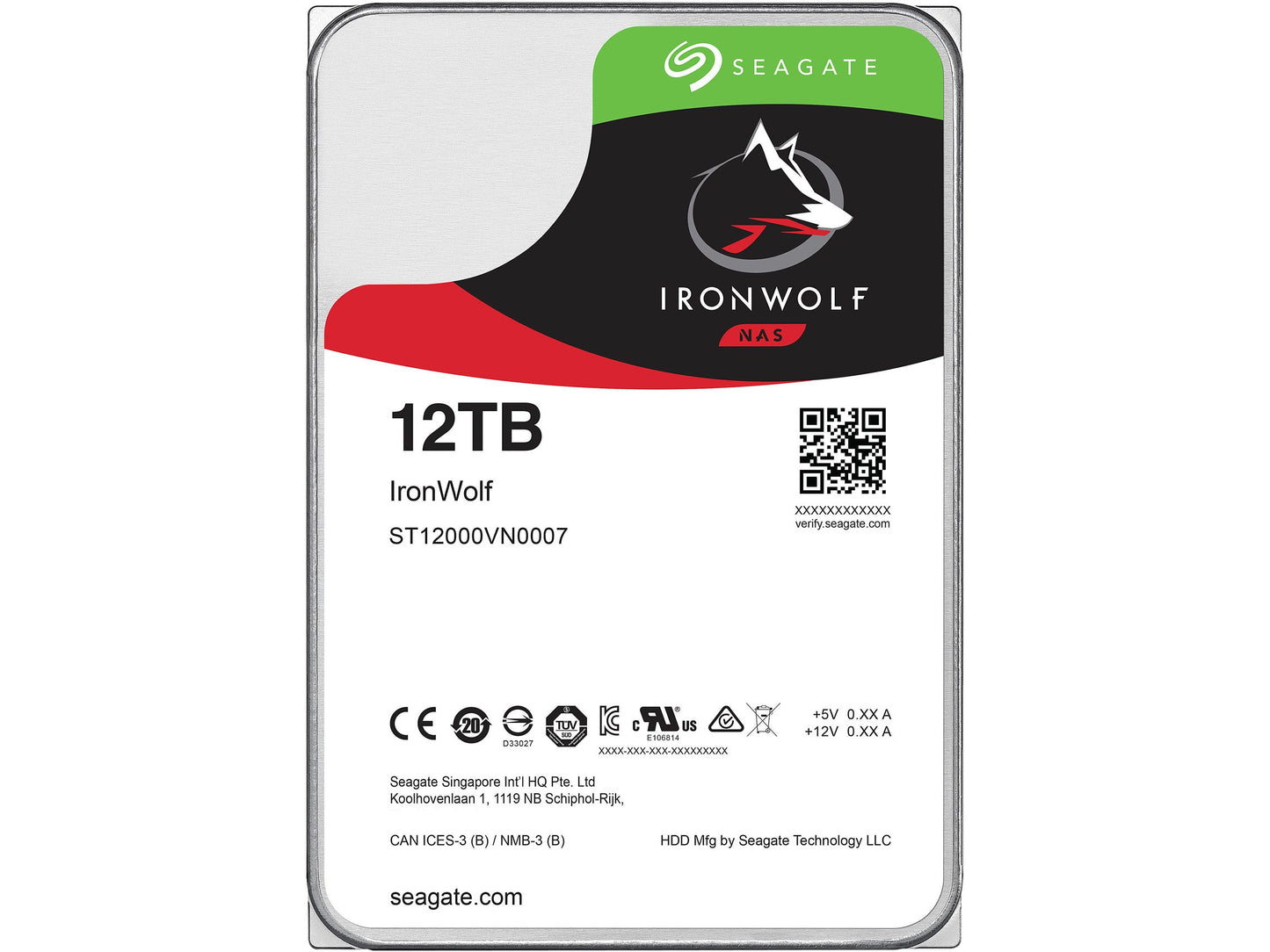 Seagate IronWolf 12TB NAS Hard Drive 7200 RPM 256MB Cache SATA 6.0Gb/s CMR 3.5 Internal HDD for RAID Network Attached Storage NE-ST12000VN0008