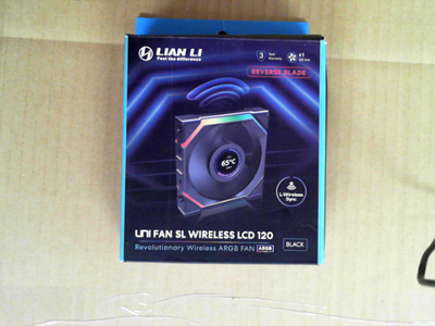 OPEN BOX - Lian Li UNI Fan SL-LCD Wireless 120 (Reverse Blade) ARGB Fan, 1.6" LCD Display, Without Wireless Connector, Daisy-Chain Design,Customizable Lighting Effects,400×400 Res.-Black (12RSLLCD1W1B)