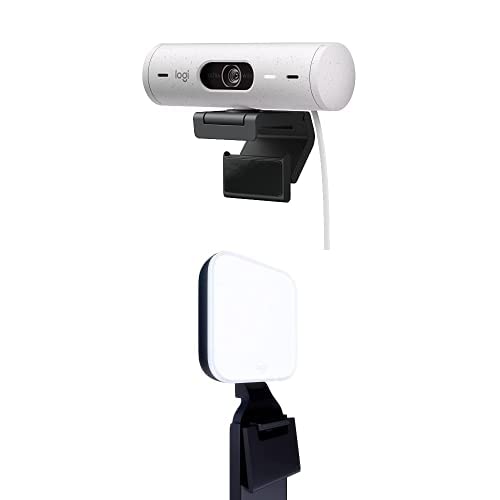 Logitech Brio 500 Full HD Webcam with Auto Light Correction-Rose + Litra Glow Premium LED Streaming Light with TrueSoft, adjustable monitor mount Off-White Webcam + Monitor Light