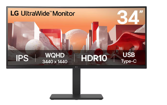 LG 34" UltraWide QHD Curved IPS Monitor with USB Type-C 34BA75QE-B
