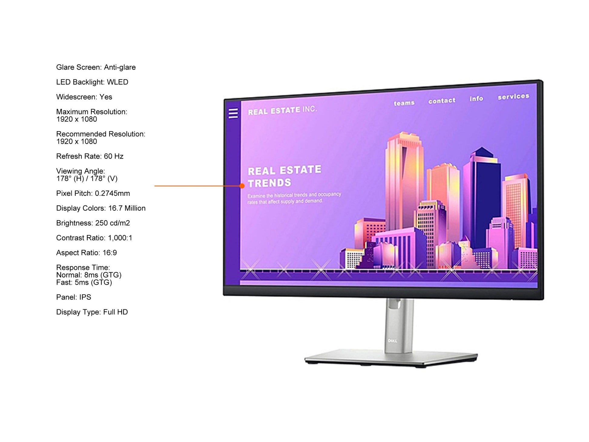 Dell P2422H 24 (23.8 Viewable) 1920 x 1080 Full HD IPS, VGA DisplayPort HDMI USB 3.2, VESA Swivel Tilt Height Adjust LED-Backlit Monitor