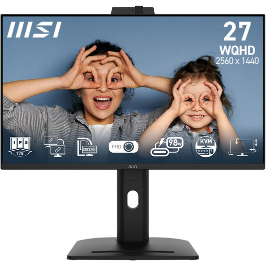 MSI PRO MP275QPDG, 27" IPS, QHD, 100hz, Height Adj. stand, Speaker, Webcam, Ethernet Interface - 1x LAN Port (1Gbps)