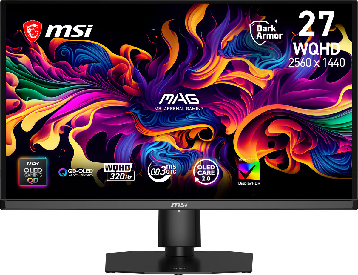 MSI 26.5 320Hz QD-OLED Gaming Monitor FreeSync Premium Pro & G-Sync Compatible Adobe RGB 98% / DCI-P3 99.7% / sRGB 143.73% (CIE1976 Standard) MAG OLED 271QP X32