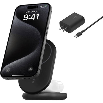 Belkin BoostCharge 2-in-1 Magnetic Foldable Wireless Charger with Qi2 15W - For Qi2-enabled Device, iPhone, AirPod - Input connectors: USB - Foldable, Magnetic, LED Indicator, Compact, Anti-slip, Fast Charging