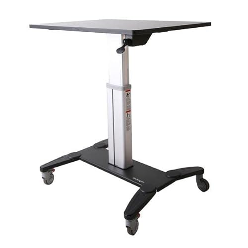 StarTech.com Mobile Standing Desk - Portable Sit Stand Ergonomic Height Adjustable Cart on Wheels - Rolling Computer/Laptop Workstation Table with Locking One-Touch Lift for Teacher/Student (STSCART)
