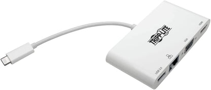 Tripp Lite USB-C Hub with 4K HDMI, 1080P VGA, Gigabit Ethernet, USB-A 3.0, Thunderbolt 3, DisplayPort Alt Mode, 5 Gbps, White (U444-06N-HV4GU) White USB/GbE/VGA/HDMI