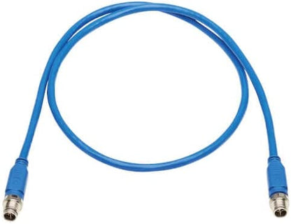 Tripp Lite M12 X-Code Cat6 Ethernet Cable Blue (M/M), 1 Gbps, UTP, UL CMR-LP Certified for 60W PoE, Heavy-Duty IP68 Rating, 3.3 Feet / 1 Meter, (NM12-601-01M-BL) M12 Cable 3.3 ft / 1M