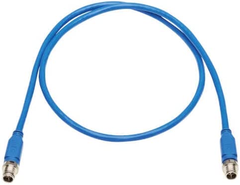 Tripp Lite M12 X-Code Cat6 Ethernet Cable Blue (M/M), 1 Gbps, UTP, UL CMR-LP Certified for 60W PoE, Heavy-Duty IP68 Rating, 6.6 Feet / 2 Meters, (NM12-601-02M-BL) M12 Cable 6.6 ft / 2M