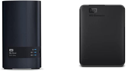 Western digital WD 12TB My Cloud EX2 Ultra Network Attached Storage - NAS - WDBVBZ0120JCH-NESN and WD 5TB Elements Portable HDD, External Hard Drive, USB 3.0 for PC &amp; Mac, Plug and Play Ready - WDBU6Y0050BBK-WESN