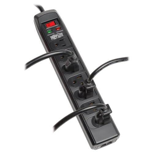 Tripp Lite 7 Right Angle Outlet Surge Protector Power Strip, 6ft. Cord, Right Angle Plug, 1440 Joules, Tel/Modem Protection, Safety Covers, 50K Insurance & (TLP706TELC) Black 7 Outlet + TEL (Black)