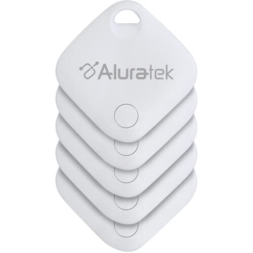 Aluratek Bluetooth Smart Home Accessory Track Tag Tracker, Compatible with Apple Find My (iOS), Attachment Locator for Lost Keys, Bag, Wallet, Luggage, Pets, Glasses (5 Pack)