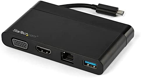 StarTech.com USB C Multiport Adapter with HDMI, VGA, Gigabit Ethernet &amp; USB 3.0 - USB C to 4K HDMI or 1080p VGA Display Mini Dock Hub - USB Type-C Travel Docking Station for USB-C Laptops (DKT30CHVCM) 1x USB-A 3.0 | HDMI, VGA | w/ hideaway cable