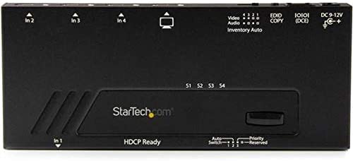 StarTech.com 4 Port HDMI Switch - 4K with Fast Switching, Auto-Sensing &amp; Serial Control – Automatic 4x1 HDMI Video Switcher Box (VS421HD4KA), Black