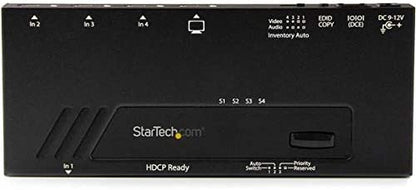 StarTech.com 4 Port HDMI Switch - 4K with Fast Switching, Auto-Sensing &amp; Serial Control – Automatic 4x1 HDMI Video Switcher Box (VS421HD4KA), Black