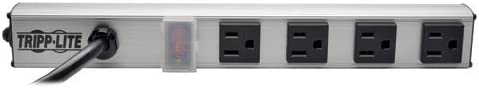 Tripp Lite 4 Outlet Bench &amp; Cabinet Power Strip, 12 in. Length, 6ft Cord with 5-15P Plug (PS120406),Black/Gray 4 Outlet Power Strip