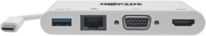 Tripp Lite USB-C Hub with 4K HDMI, 1080P VGA, Gigabit Ethernet, USB-A 3.0, Thunderbolt 3, DisplayPort Alt Mode, 5 Gbps, White (U444-06N-HV4GU) White USB/GbE/VGA/HDMI