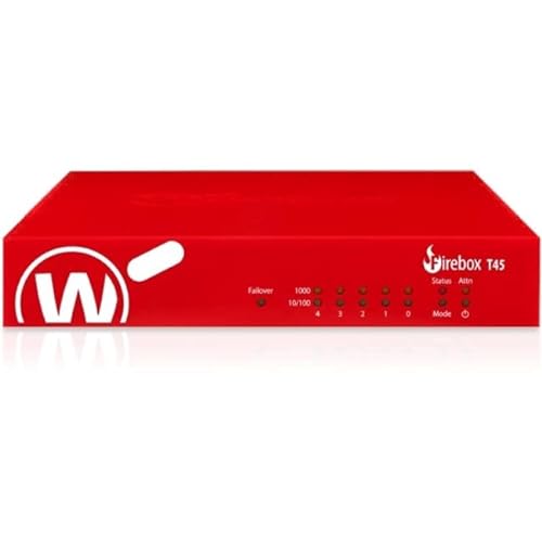 Watchguard Technologies - WGT48643-US - WatchGuard Firebox T45-W-PoE Network Security/Firewall Appliance - Intrusion Prevention - 5 Port - 10/100/1000Base-T - Gigabit Ethernet - 504.32 MB/s Firewall