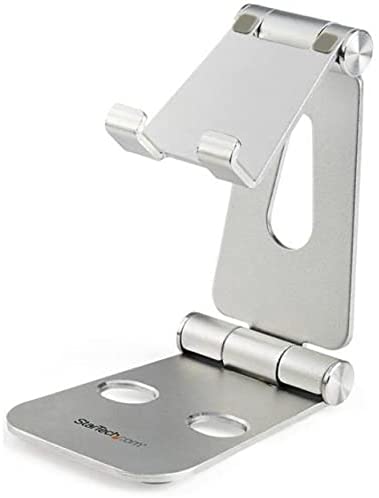 StarTech.com Phone and Tablet Stand - Foldable Universal Mobile Device Holder for Smartphones &amp; Tablets Adjustable Multi-Angle Ergonomic Cell Phone Stand for Desk Portable (USPTLSTND), 4in to 13in