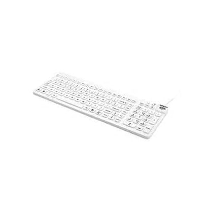Man & Machine Low Profile Premium Waterproof Disinfectable Keyboard - Cable Connectivity - USB Interface - English, French - Computer - PC, Mac - Industrial Silicon Rubber Keyswitch - White