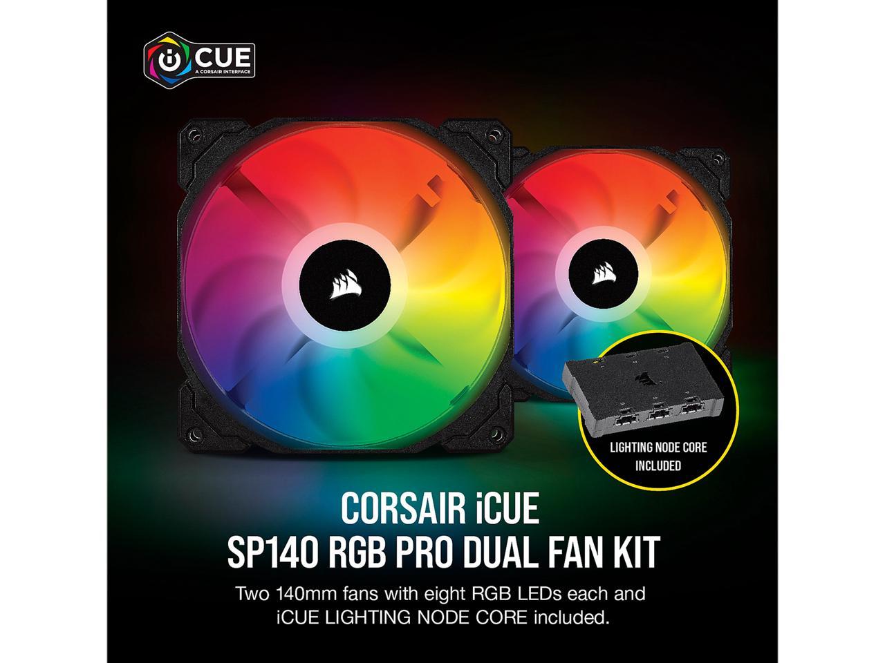 Manufacture Refurbished - CORSAIR iCUE SP140 RGB PRO Performance 140mm Dual Fan Kit with Lighting Node CORE - CO-9050096-WW