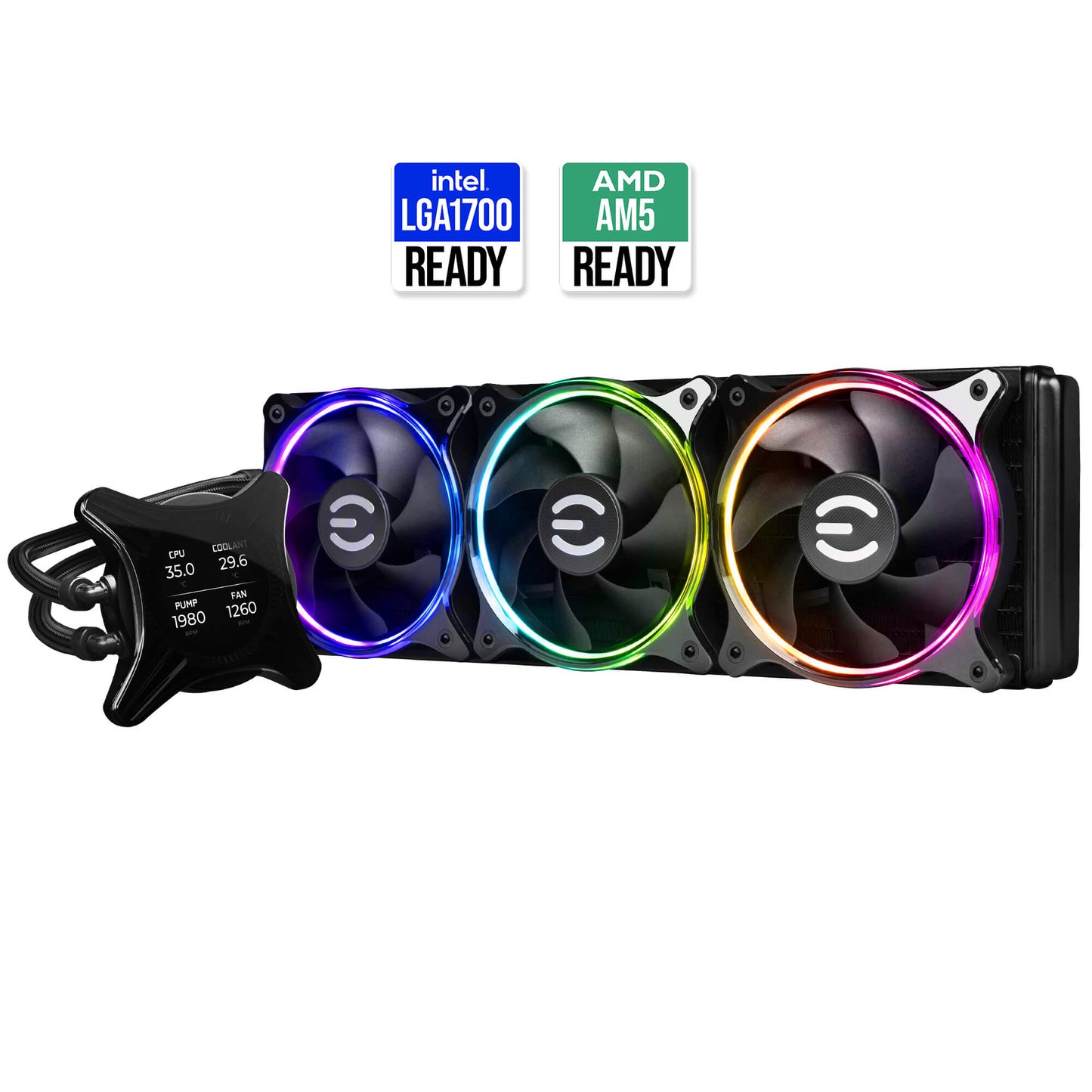 EVGA CLCx 360mm All-In-One LCD CPU Liquid Cooler, 3x 120mm PWM ARGB Fans, Intel, AMD, 5 YR Warranty, 400-HY-CX36-V1