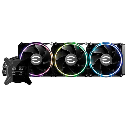 EVGA CLCx 360mm All-In-One LCD CPU Liquid Cooler, 3x 120mm PWM ARGB Fans, Intel, AMD, 5 YR Warranty, 400-HY-CX36-V1