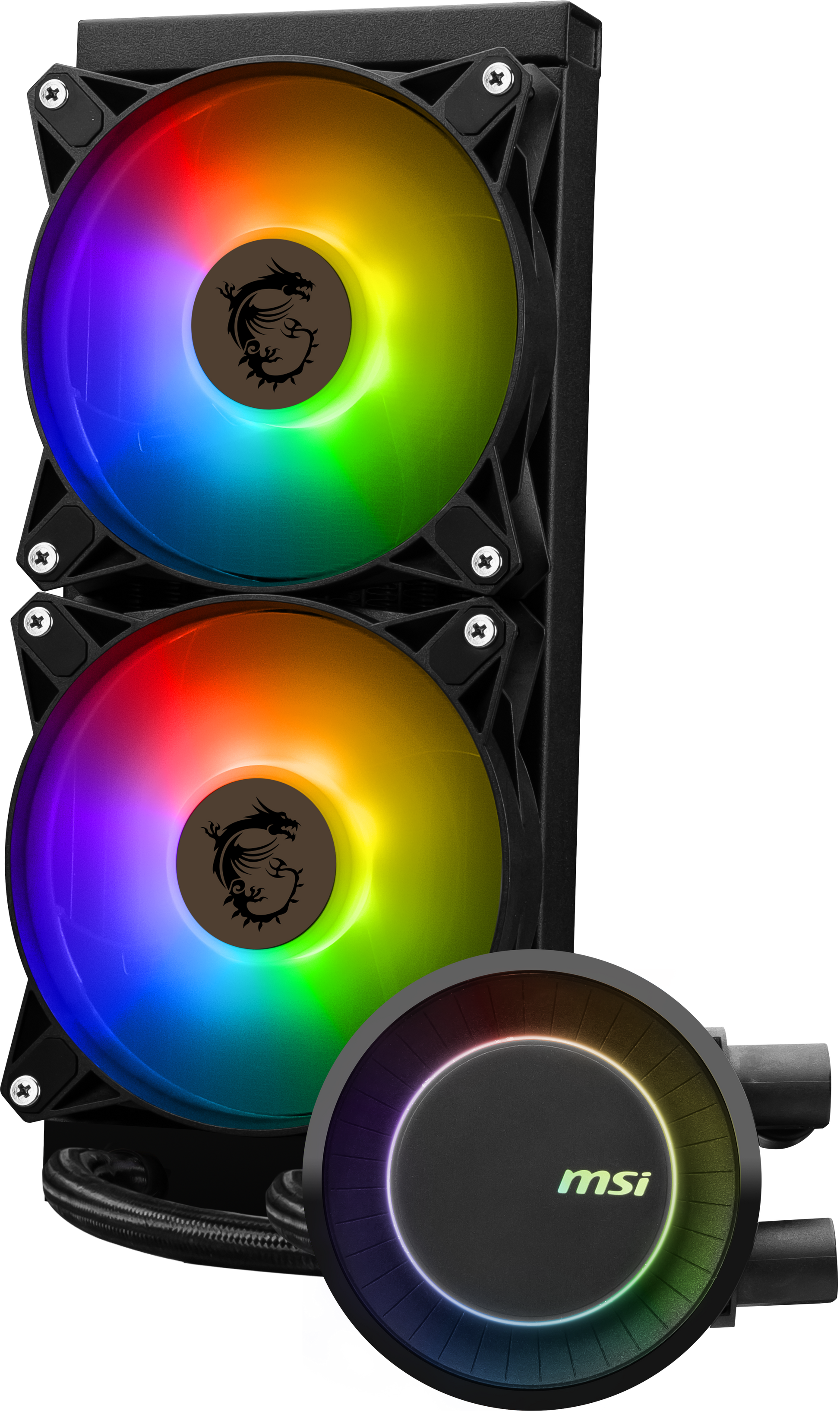 MSI MAG CoreLiquid E240 Black - AIO ARGB CPU Liquid Cooler - Rotating Cap Design - 240mm Radiator - Dual 120mm ARGB PWM Fans - LGA 1700 Ready / AM5 Compatible