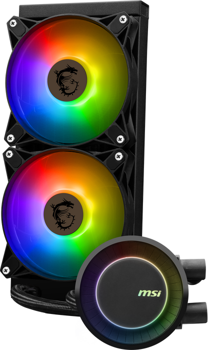 MSI MAG CoreLiquid E240 Black - AIO ARGB CPU Liquid Cooler - Rotating Cap Design - 240mm Radiator - Dual 120mm ARGB PWM Fans - LGA 1700 Ready / AM5 Compatible
