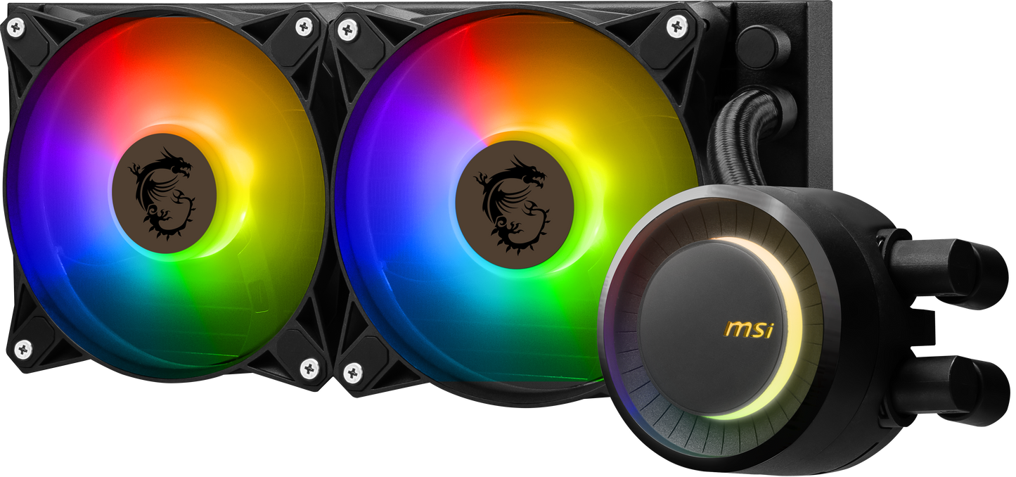 MSI MAG CoreLiquid E240 Black - AIO ARGB CPU Liquid Cooler - Rotating Cap Design - 240mm Radiator - Dual 120mm ARGB PWM Fans - LGA 1700 Ready / AM5 Compatible
